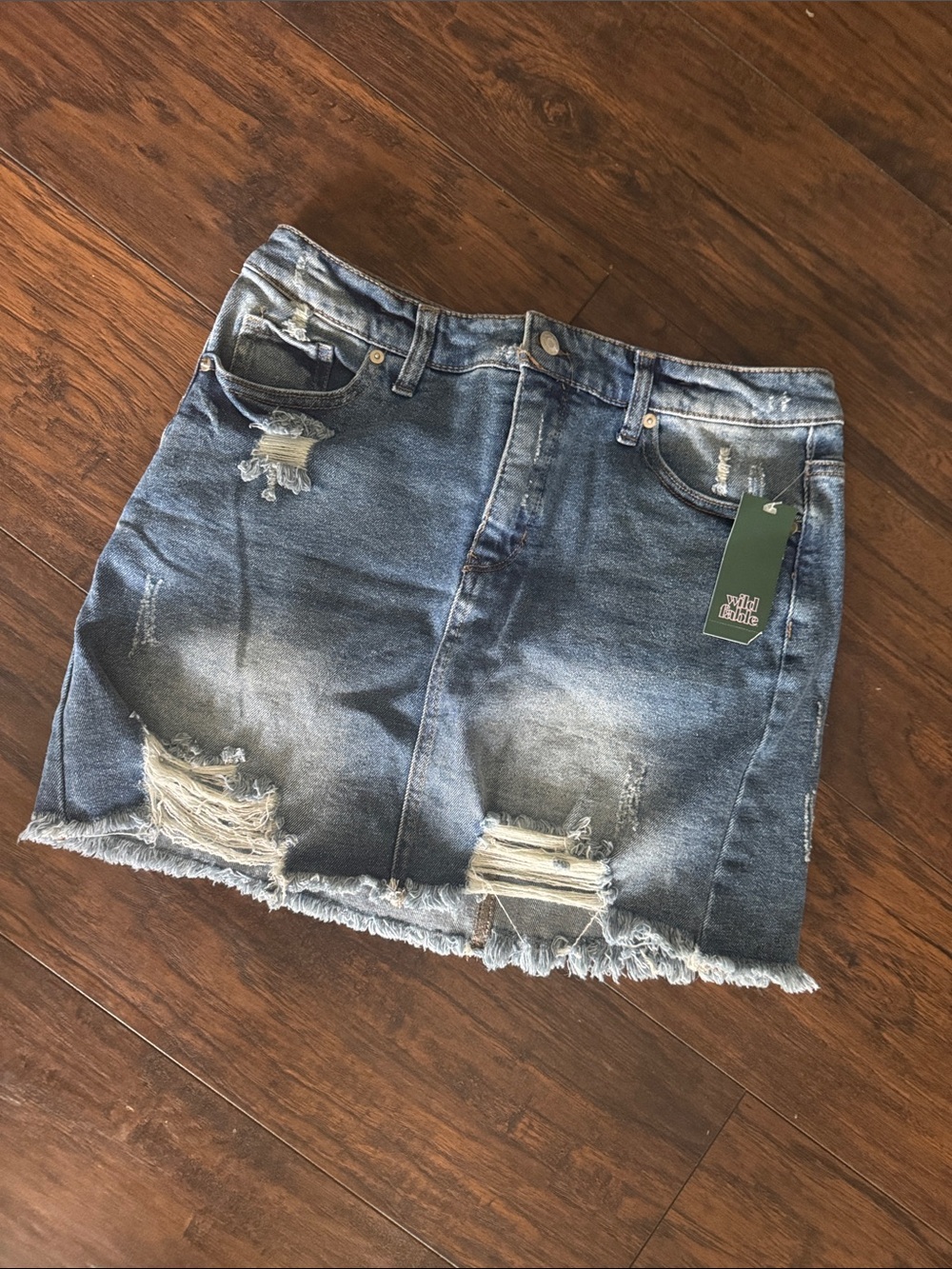 wild fable Distressed Blue Denim Mini Skirt
